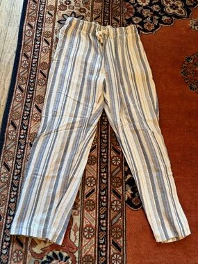 Striped Italian Linen Men's Pants in Beige and Blue